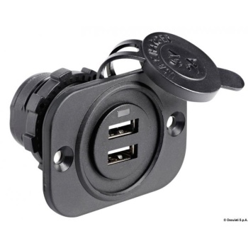 USB power socket, double, black