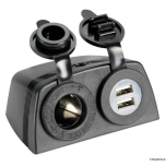 Power socket for cigarette lighter and two USB-ports
